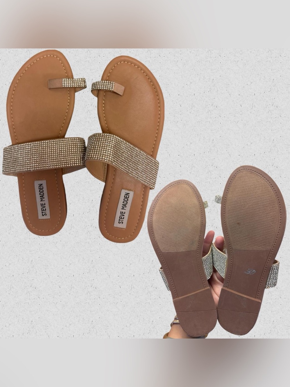 Steve Madden Tan/Rhinestone Slide Sandals